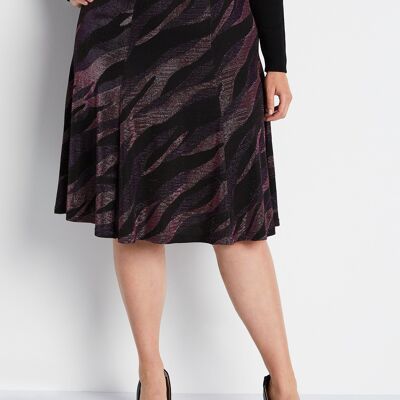 Shiny knit mid-length flared skirt