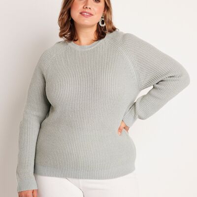 Round neck shiny knit sweater