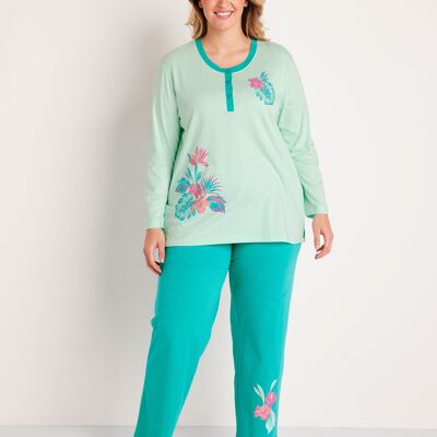 Buttoned cotton pajamas with exotic pattern