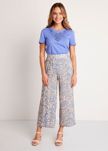 Pantalon large taille élastiquée fleuri ou uni 4