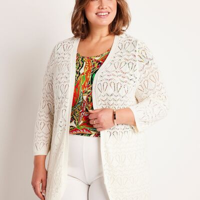 Long openwork cotton cardigan with 3/4 sleeves