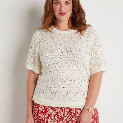 Thin openwork short-sleeved cotton sweater