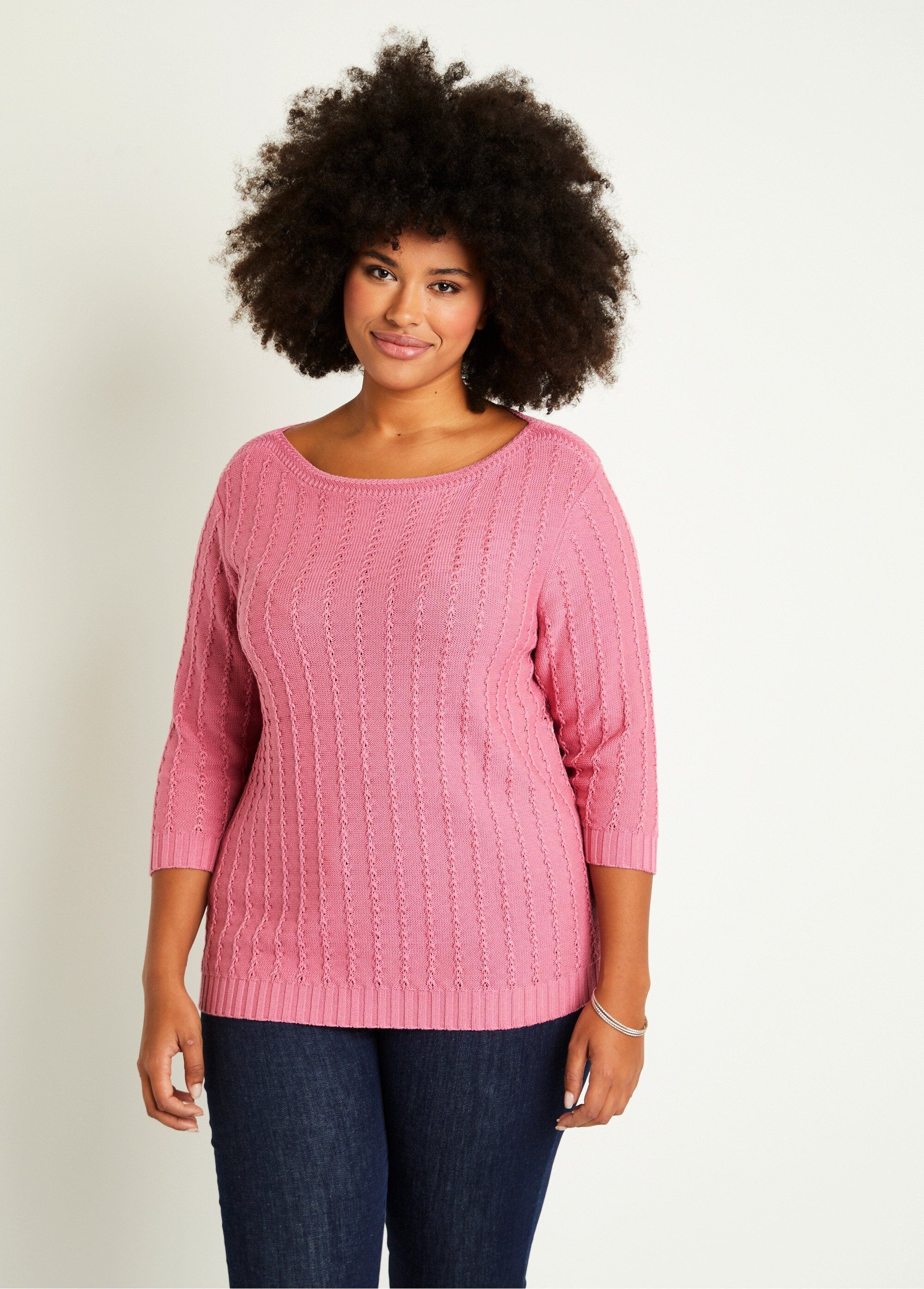 Boat neck sweater with 3/4 sleeves