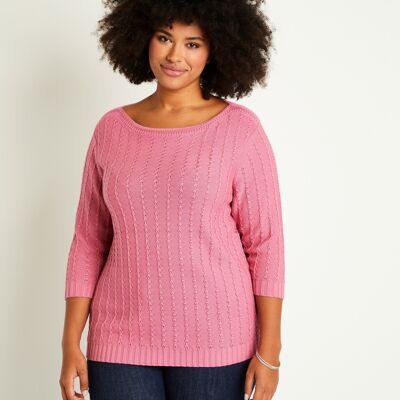 Boat neck sweater with 3/4 sleeves