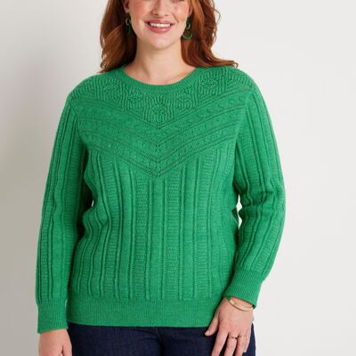 Soft openwork sweater with round neck balls