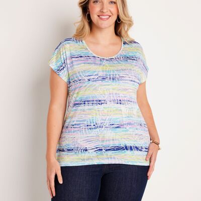 Short straight t-shirt with graphic pattern