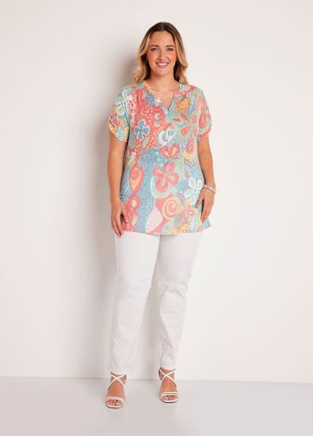 T-shirt long ample fleuri manches courtes 5