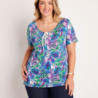 Short-sleeved straight floral t-shirt