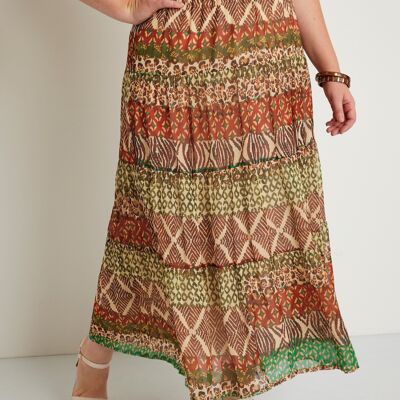 Long flared skirt with printed veil