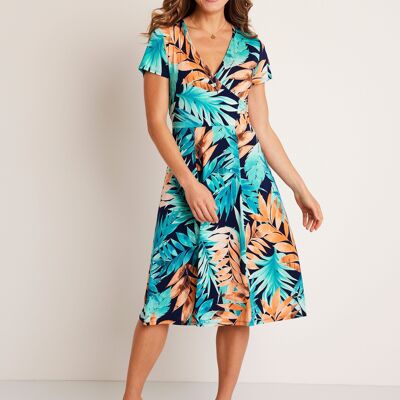 Short wrap-over dress with plant motif
