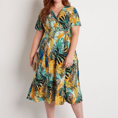 Short floral and animal skin wrap dress