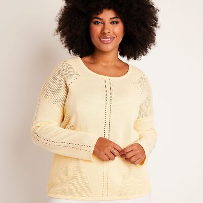 Thin openwork sweater with long sleeves