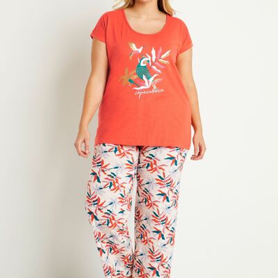 Short-sleeved pajamas with plain top