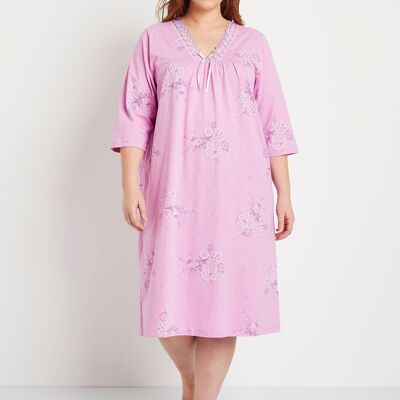Mid-length nightgown embroidered cotton 3/4 sleeves