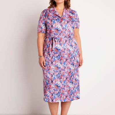 Printed buttoned mid-length straight dress