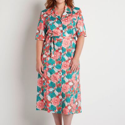 Floral buttoned mid-length straight dress