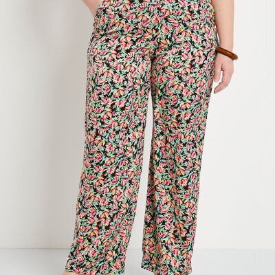 Semi-elasticated waist floral satin pants