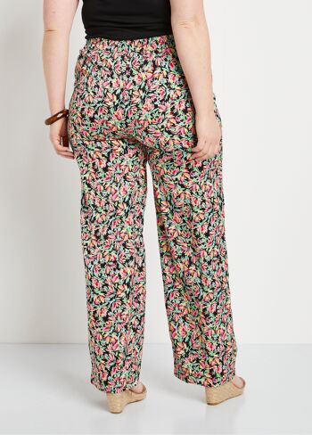 Pantalon taille semi-élastiquée satin fleuri 2