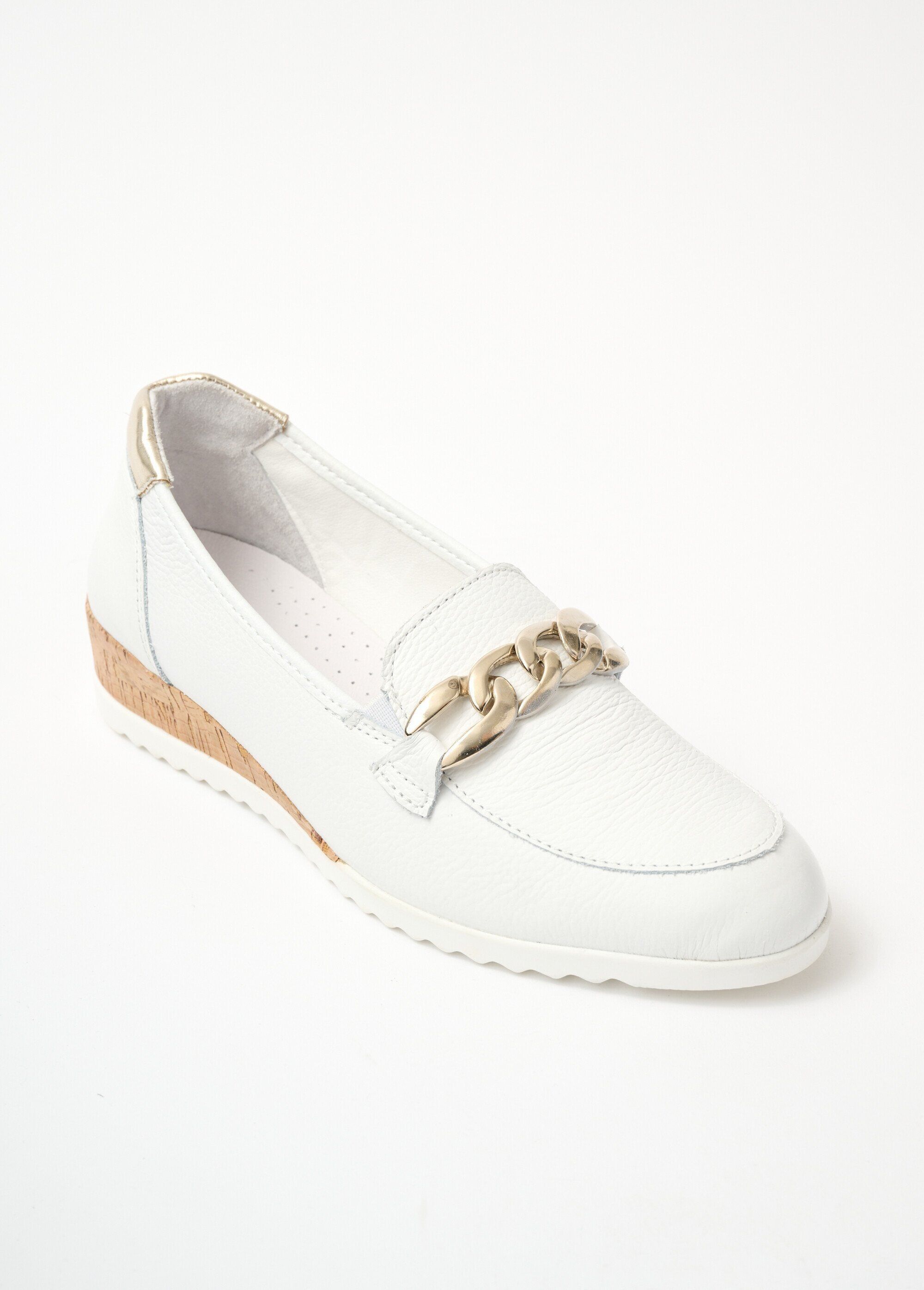 Bequeme Kettenmokassins mit Keilabsatz