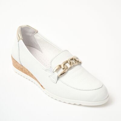 Comfort width chain moccasins with wedges