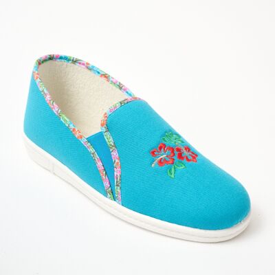 Comfort width embroidered elasticated slippers