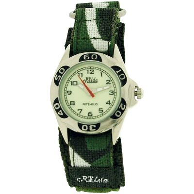 Relda Kids Nite-Glo Quartz Luminous Dial Army Green Easy Fasten Boys Watch REL64