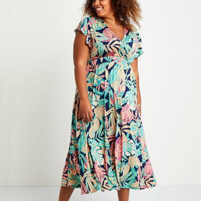 Long foliage wrap dress