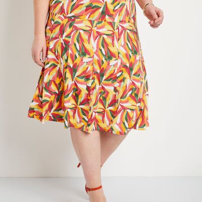 Printed flared mid-length skirt