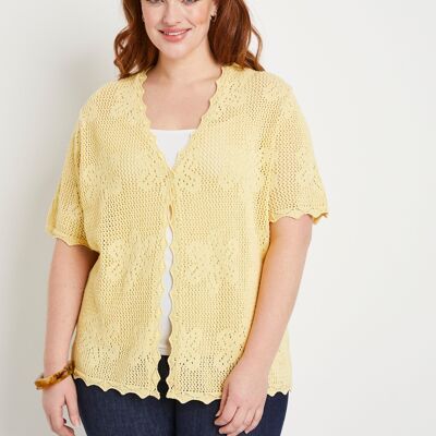 Short short-sleeved openwork cardigan