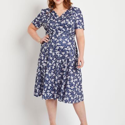 Flared floral wrap dress