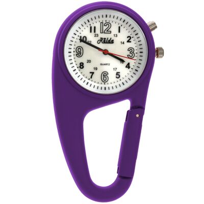 Relda Clip On Nurses Rubberised Purple Carabiner light Pocket Fob Watch REL118