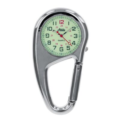 Relda Silvertone Metal Clip on Carabiner FOB Watch Green Luminous Dial Ideal For Doctors Nurses REL139
