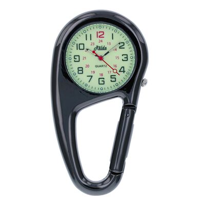 Relda Black Metal Clip on Carabiner FOB Watch Green Luminous Dial Ideal For Doctors Nurses REL140