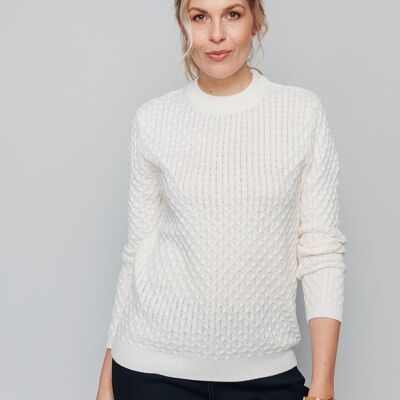 Short warm sweater with thick knit stand-up collar