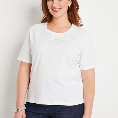 Embroidered studded short-sleeved T-shirt