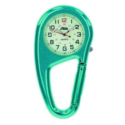 Relda Metallic Green Metal Clip on Carabiner FOB Watch Green Luminous Dial Ideal For Doctors Nurses REL141