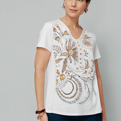 Short printed and embroidered t-shirt