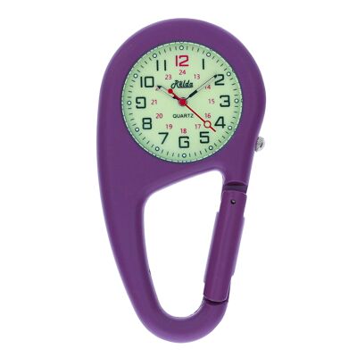 Relda Purple Metal Clip on Carabiner FOB Watch Green Luminous Dial Ideal For Doctors Nurses REL143
