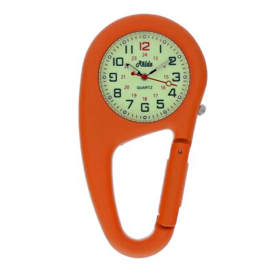 Relda Orange Metal Clip on Carabiner FOB Watch Green Luminous Dial Ideal For Doctors Nurses REL144
