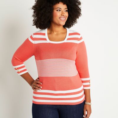 Striped cotton 3/4 sleeve sweater