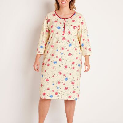 Floral cotton nightgown 3/4 sleeves