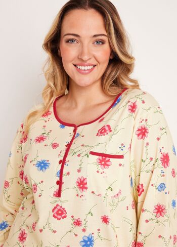 Chemise de nuit coton fleuri manches 3/4 3