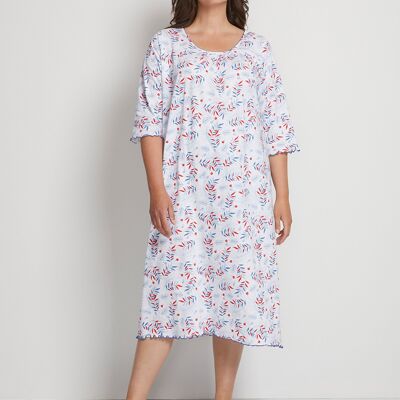Long 3/4 sleeve printed cotton nightgown