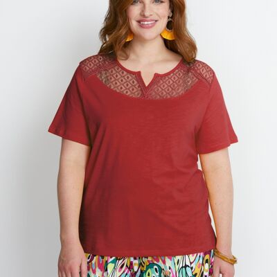 Short-sleeved lace t-shirt