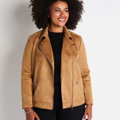 Short zipped jacket in suede fabric