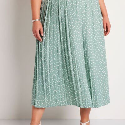Long pleated polka dot print skirt