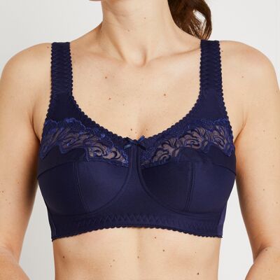 Embroidered tulle underwired bra - BLUE