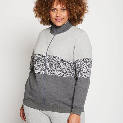 Zipped fleece lounge jacket with stand-up collar