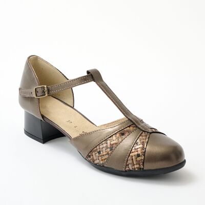 Wide width bi-material Salome shoes