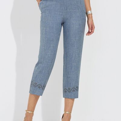 Cropped pants with openwork elasticated belt